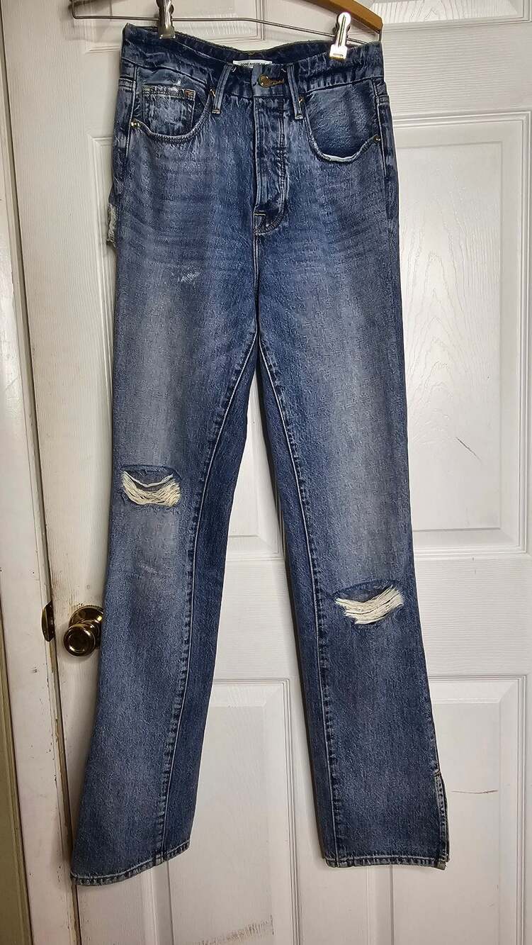 Good American Women's Good Boy Boyfriend High Rise Jeans Distressed Size 0/25